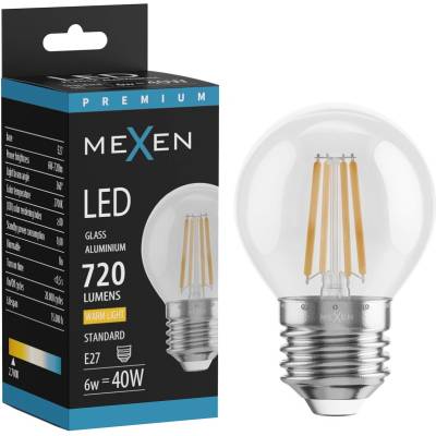Mexen Vintis LED крушка с нажежаема жичка E27, G45, 6W, Топла светлина - 2700K, 720 lm, (L156-E27-0627-00)