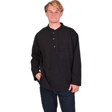 Sanu Babu pánská košile-kurta s dlouhým rukávem a kapsičkou, 3 knoflíky černá