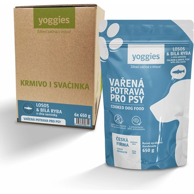 Yoggies Vařená potrava pro psy losos a bílá ryba s chia semínky 6 x 650 g