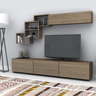 TopMebel Меламиново ТВ единица Free в цвят орех 210x35x38см