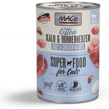 MAC's Kitten Chicken and Beef - Премиум консервирана храна за подрастващи котки, без зърно, с пилешки сърца и телешко месо, 400 гр