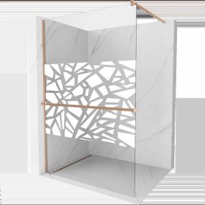 Mexen Kioto+ душ параван със стена с рафт Walk-in 110 x 200 cm, бял десен, матиран мед - 800-110-121-65-85 (800-110-121-65-85)