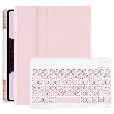 Калъф с клавиатура с кръгли бутони, тъчпад и място за Apple Pencil за iPad Air 4 (2020) / Air 5 (2022) / Pro 11" (2018) - светлорозов (75465)