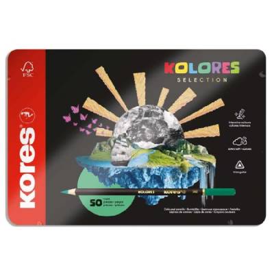 Pastelky KORES KOLORES SELECTION trojhranné 50 barev v kovovém pouzdře