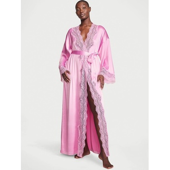 Victoria's Secret dámský saténový župan Lace-Trim růžový