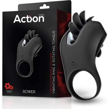 Image 1 of Action Rower Vibrating Ring with Rotating Tongue Black