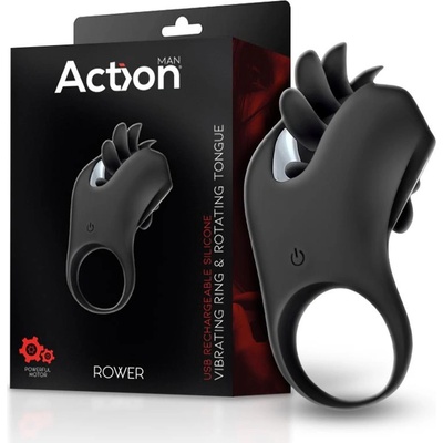 Action Rower Vibrating Ring with Rotating Tongue Black