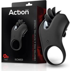 Action Rower Vibrating Ring with Rotating Tongue Black