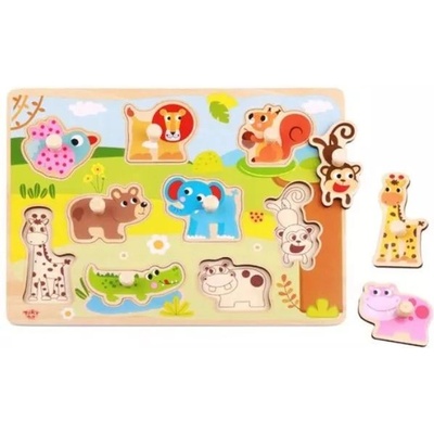 Tooky Toy Tooky Toy: Дървен пъзел с дръжки, 9 части - Диви животни (TY857)