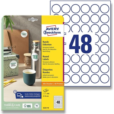 Avery Zweckform 6223REV-10 nepermanentní kulaté etikety průměr 30 mm 480 etiket bílá