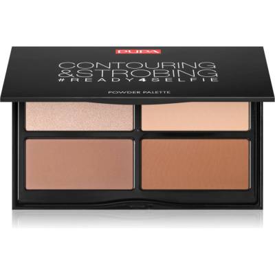 PUPA Milano #READY4SELFIE Contouring & Strobing контурираща палитра за лице с избелител цвят 003 Dark Skin 175 гр