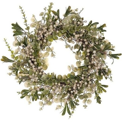 Autronic Věnec zelený 50 cm lístky a bílé bobule s perletí PRZ4010 Zelená, Plast – Zboží Mobilmania