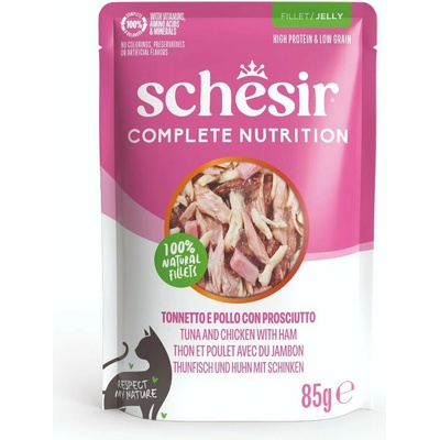 Schesir Cat C&B Wet Adult Tuniak kura a šunka v želé 85 g