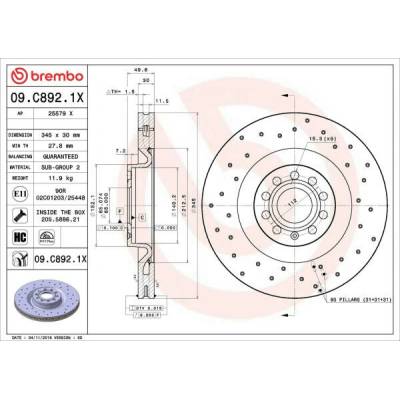 BREMBO Brzdový kotúč dierovane/vnutorne chladene Ø345mm 09.C892.1X