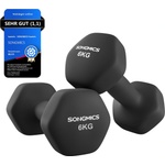 SONGMICS Dumbbells Set of 2 2 x 6kg Dumbbell Set Hexagon Neoprene Coating Strength Training Workout Fitness Training for Home Ink Black SYL160B01 - USYL908Q01 (USYL908Q01)