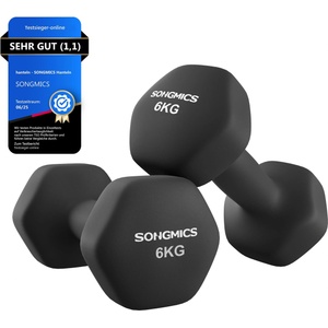 SONGMICS Dumbbells Set of 2 2 x 6kg Dumbbell Set Hexagon Neoprene Coating Strength Training Workout Fitness Training for Home Ink Black SYL160B01 - USYL908Q01 (USYL908Q01)