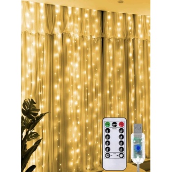 Image 1 of BestTime Коледни лампички, Светеща завеса, usb, Водоустойчиви, 3 метра, Топла светлина
