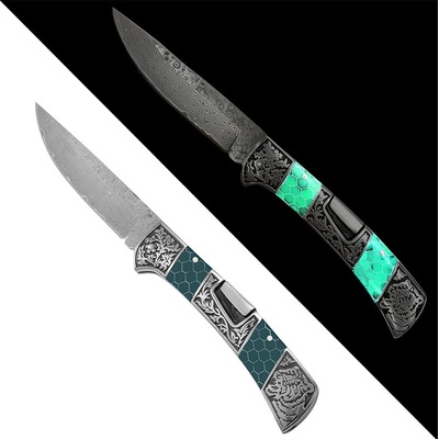 Damascus knife Green Mesh HoneyComb Kandar N615