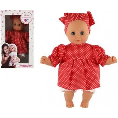Hamiro /bábätko 30 cm látkové tělo šaty červené+ bílý puntík + šátek
