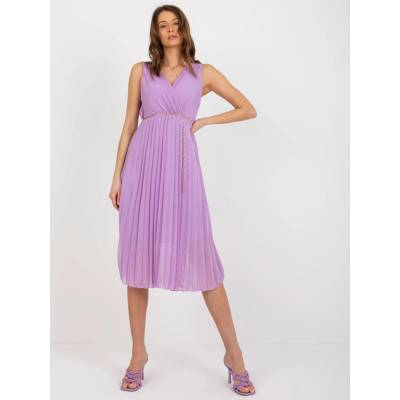 Italy Moda Světle plisované midi šaty s řetízkovým páskem dhj-sk-13168.21x-light viollet fialové