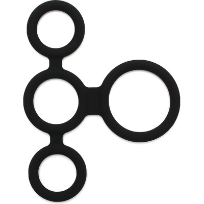 Rimba Latex Play Quatro Cock Ring and Ball Splitter Black