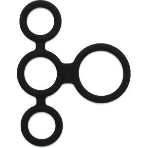Rimba Latex Play Quatro Cock Ring and Ball Splitter Black