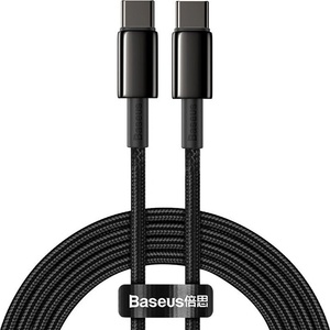 Baseus - Кабел за данни Tungsten Gold (CATWJ-A01) - Type-C към Type-C, Бързо зареждане, 100W, 2 м - Черен