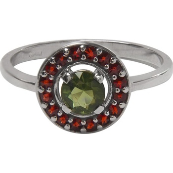 Český granát prsten stříbrný s vltavínem 121036