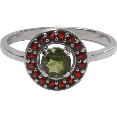 Český granát prsten stříbrný s vltavínem 121036