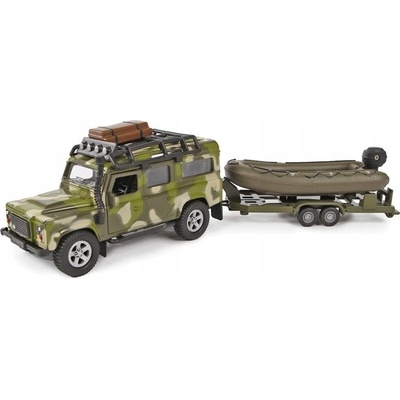 Kids Globe Traffic Land Rover 27cm kov zpětný chod s přívěsem a lodí