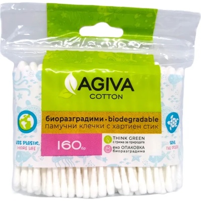 Agiva биоразградими памучни клечки за уши, 160бр