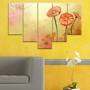 Vivid Home Картини пана Vivid Home от 5 части, Цветя, Канава, 160x100 см, 6-та Форма №0281