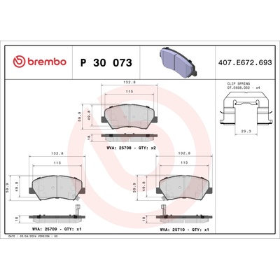Sada brzdových platničiek, vždy 4 kusy v sade BREMBO P 30 073 (P30073)