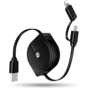USAMS Кабел zwijany U1 2в1 1м черен (lightning/microUSB) (Usa000103)