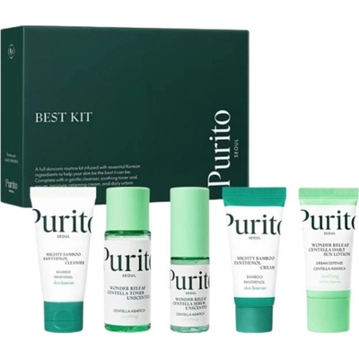 Purito seoul Best Kit sada kozmetiky na starostlivosť o pleť čistiaci gél 30 ml + tonikum 30 ml + sérum 15 ml + hydratačný krém 15 ml + SPF krém 15 ml
