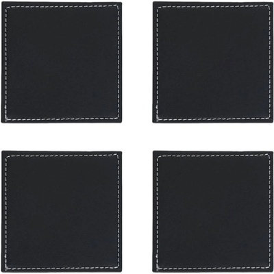 Комплект от 4 бр черни кожени подложки за чаши