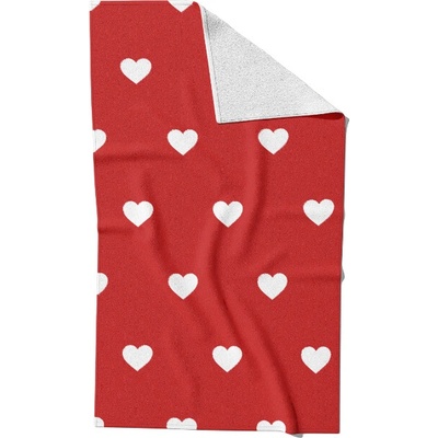 Takoy rýchloschnúci uterák srdcia 6 cm biele na červenom-HT-00999 50 x 90 cm
