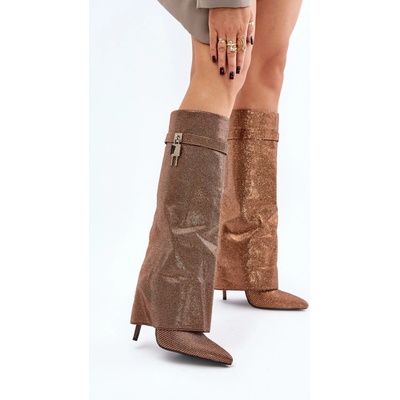 Boto Embellished stiletto heel slip-on boots with a bent upper brown Enathlin hnedá