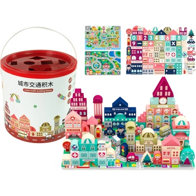 mamido Dřevěné kostky město puzzle 100 ks