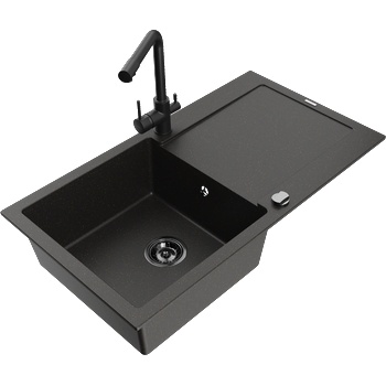 Mexen Leo гранитна мивка с 1 отделение с дренаж и кухненски смесител Duero, черен/златист металик - 6501-75-671600-70-B (6501-75-671600-70-B)