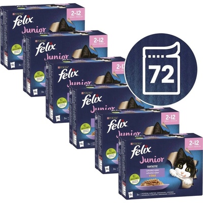 Felix Fantastic Junior hovězí kuře sardinky losos v želé 72 x 85 g
