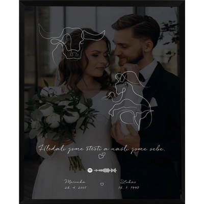 Plakát ZNAMENÍ a QR KÓD vlastní píseň a fotografie Rámeček: Černý rámeček, Počet osob, Text: 2 osoby, Text plakátu: Text na obrázku + Vlastní píseň