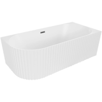 Mexen Gia свободно стояща ъглова оребрена дясна вана 150 x 75 cm, бяла мат, преливник в цвят gun metal - 52701507501P-95 (52701507501P-95)