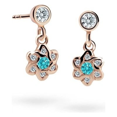 Danfil dětské náušnice kytičky C2149 z růžového zlata s kamínky Mint Green zapínání balónek