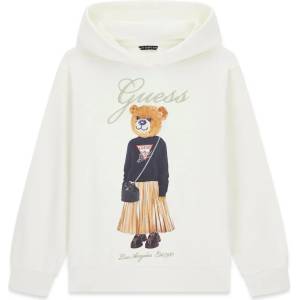 GUESS Суичър в мръсно бял цвят за момиче с мече и бродиран надпис Guess