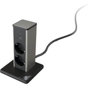 Digitel STAND UP 2хКОНТАКТ ШУКО+ 1хUSB A/C 20W, ЧЕРЕН/ИНОКС (12718D)