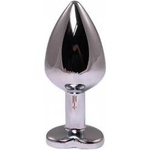 Fantasy by Cottelli Silver medium heart-shaped butt plug with pink crystal