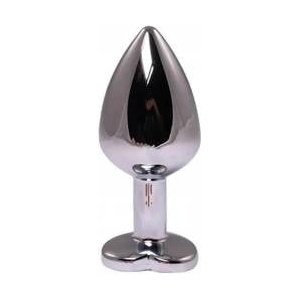 Fantasy by Cottelli Silver medium heart-shaped butt plug with pink crystal