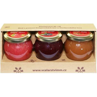 Včelařství M+M medové krémy malina borůvka skořice 3 x 250 g