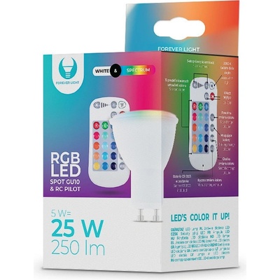 Forever LED žiarovka RGB RC GU10 5W teplá biela RTV003567